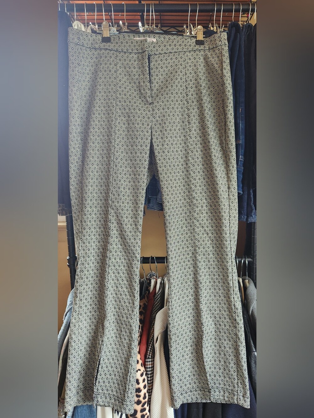 Nanette Lepore Cream Wide-Leg Pants with Black Geometric Print.